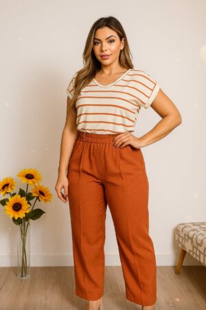 CALÇA PANTALONA DE LINHO COM ELASTICO