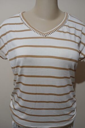 BLUSA LISTRADA DECOTE COM RENDA