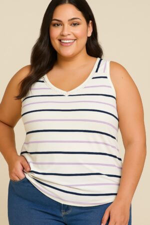 BLUSA REGATA LISTRADA PLUS SIZE